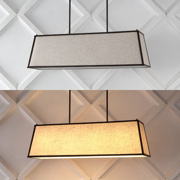 Crosby 42" Minimalist Industrial Trapezoidal Linen Iron Linear LED Pendant - JONATHAN Y